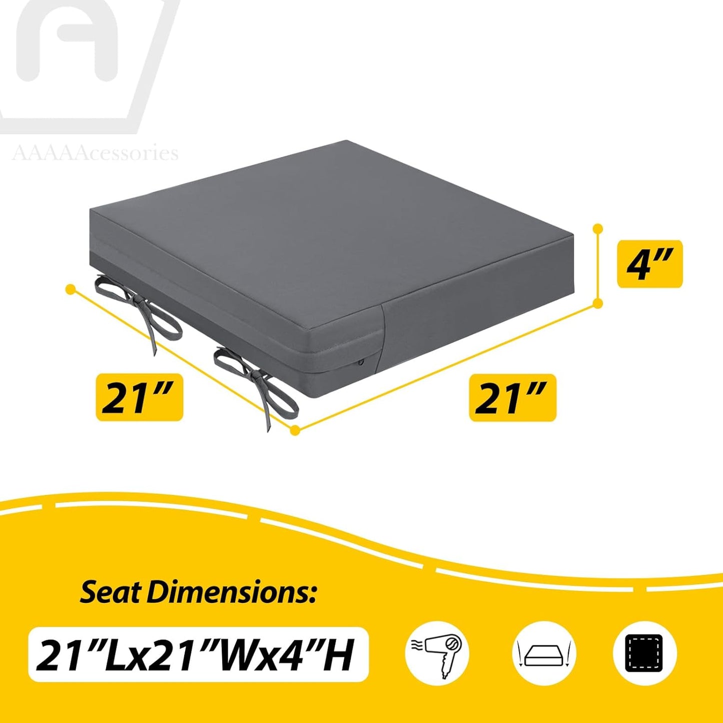 AAAAAcessories Outdoor Seat Cushions for Chairs, Waterproof, Fade-Resistant Patio Furniture Replacement Cushions, 21" x 21" x 4", Set of 2, Dark Gray