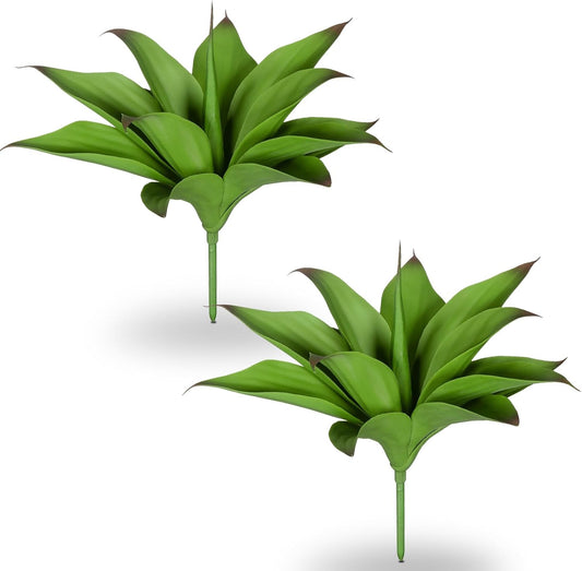 Artificial Agave Plants, UV Resistant Fake Agave Planters for Indoor and Outdoor Decorating Artificial Plants for Outdoors Fake Plants (2Pack, 12.6") Green