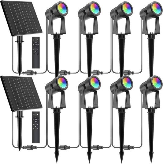 ZYAN Solar Powered Landscape Spotlights Outdoor Waterproof IP65, RGBW Colored Spotlights for Garden Yard, Auto On/Off Remoto Control Spot Lights for Plant, Tree, Patio, Path, Lawn, Wall (8 Pack)