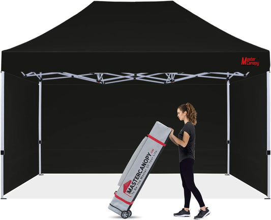 MASTERCANOPY Heavy Duty Pop-up Canopy Tent with Sidewalls (10x15,Black)