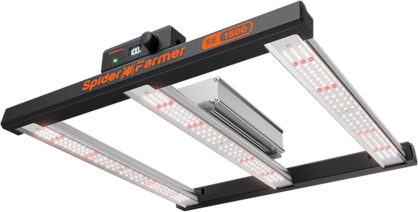 Spider Farmer SE1500 LED Grow Light 150W, Samsung LM301H EVO Diodes, 2025 Upgraded Remote App Control, 2x2ft Coverage Full Spectrum Dimmable Bar Style Grow Lamp for Indoor Plants