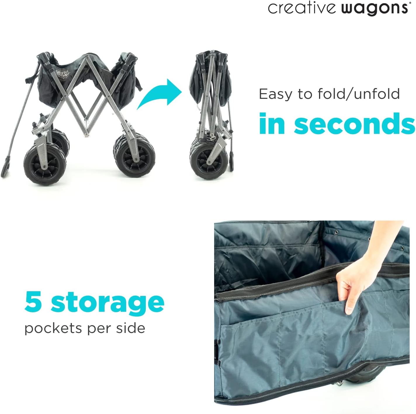 Creative Outdoor Push Pull Stroller Wagon, Beach Hauler XXL with Canopy, Collapsible and Portable Heavy Duty Folding Cart, Supports up to 200lbs Weight Capacity, Giant 10" Wheels