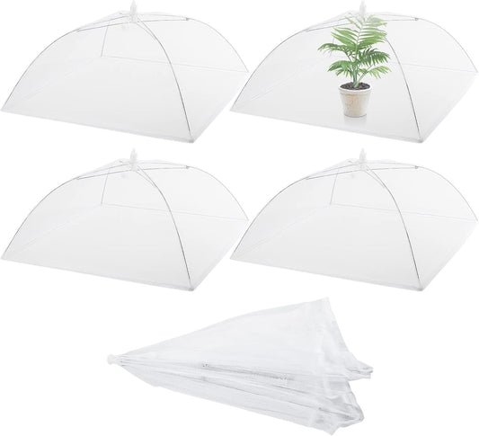 Sawysine 4 Pack Mesh Plant Cover Reusable Screen Cloche Dome Plant Protector Tent Collapsible Umbrella for Outdoor Garden Greenhouse Vegetable Flowers Strawberry from Animals(17 x 17 Inch,White)