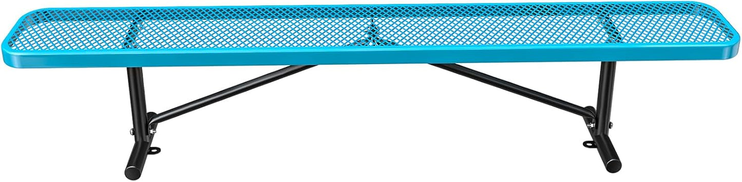 Thermoplastic Coated Iron Park Bench for Outside, Heavy Duty Metal Garden Bench, Expanded Commercial Grade Seating for Shopping Malls, Lawn Yard Porch Entryway (Blue Without Backrest, 96IN)