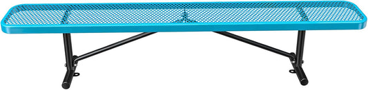 Thermoplastic Coated Iron Park Bench for Outside, Heavy Duty Metal Garden Bench, Expanded Commercial Grade Seating for Shopping Malls, Lawn Yard Porch Entryway (Blue Without Backrest, 96IN)