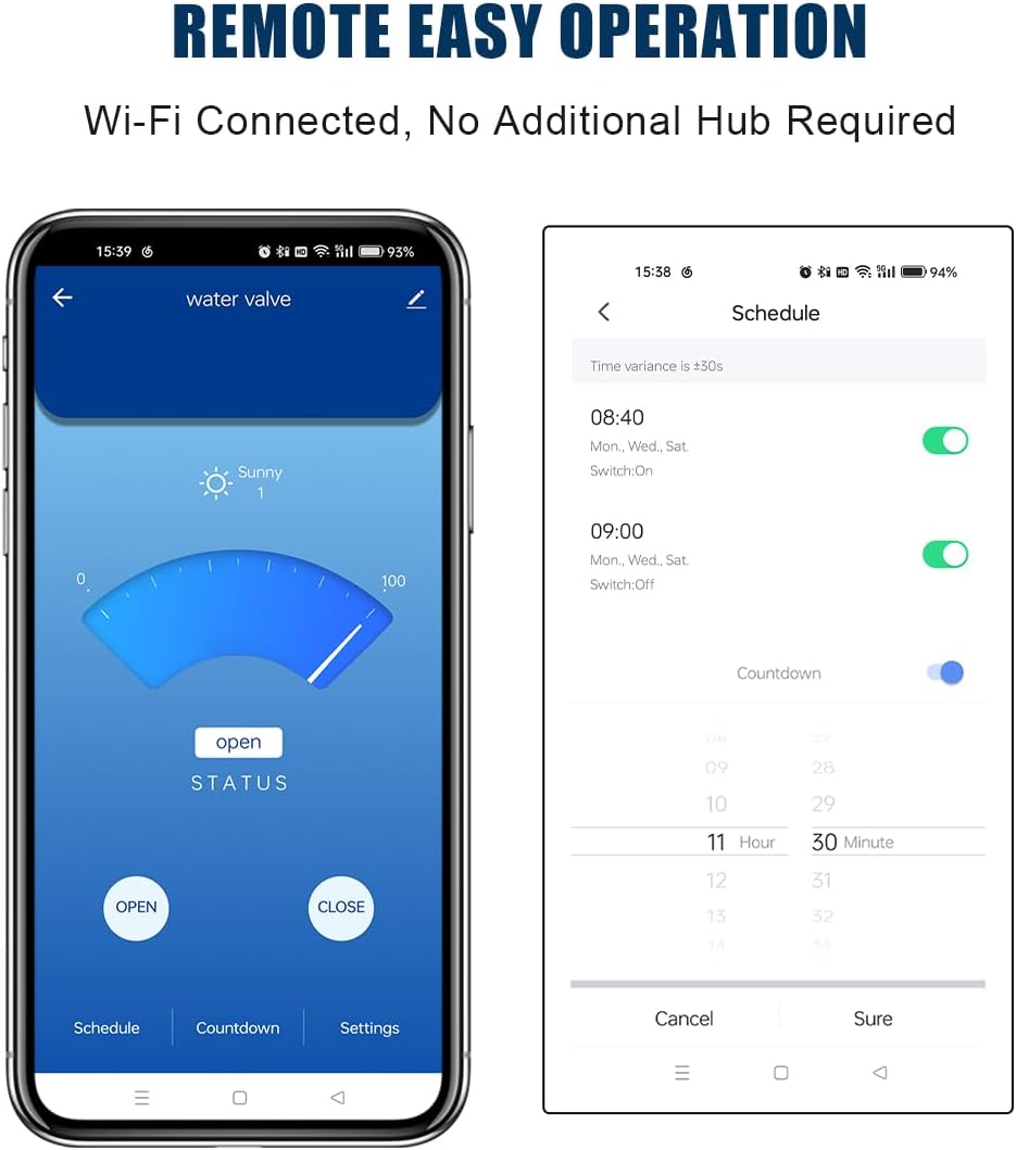 DN20 Smart Water Valve, 3/4 Inch WiFi Water Timer for Garden Hose, Sprinkler Timer Auto Watering with Manual Button Control, Compatible with Alexa, Google