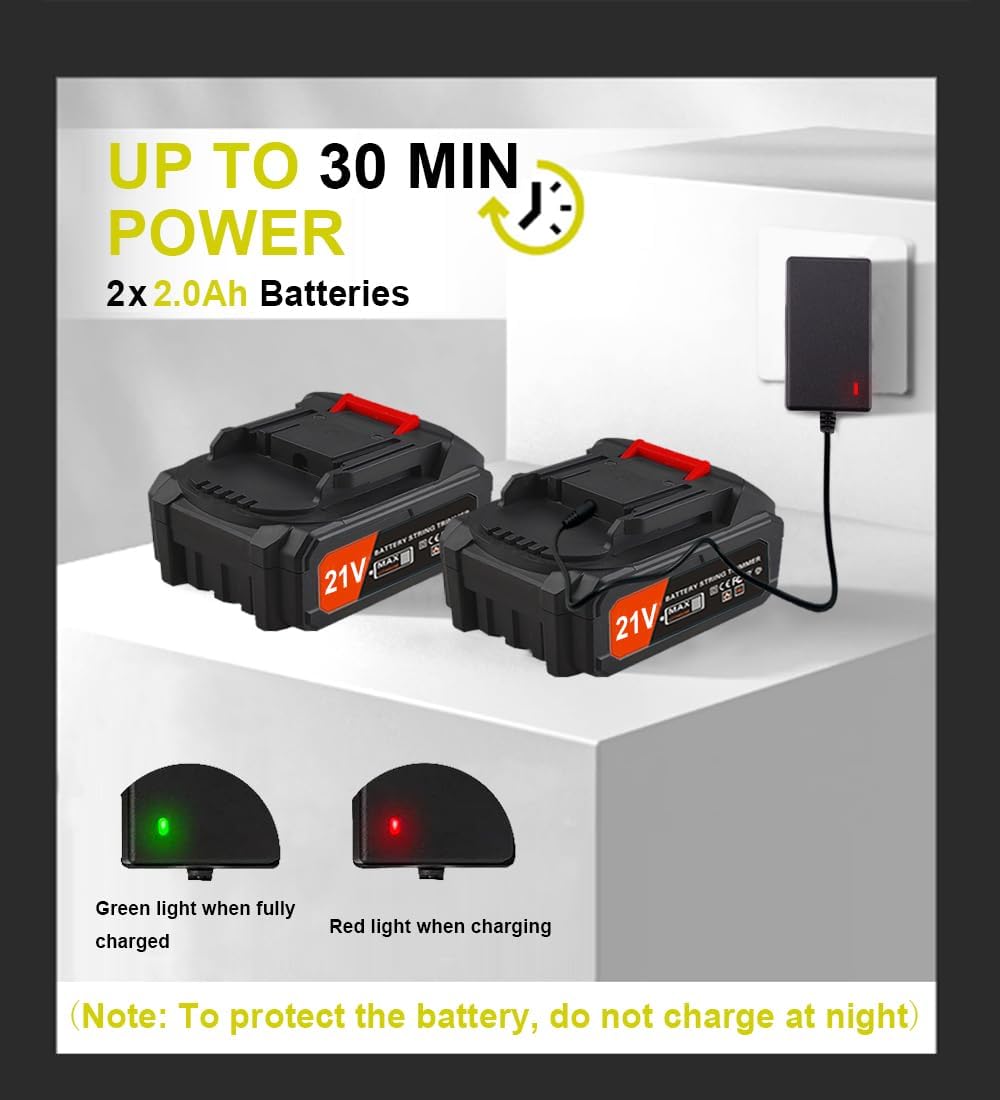 Electric Weed Wacker 24V Battery Electric WeedWacker with 6,000 RPM and 650W Motor Weed Wacker Cordless with 2 Batteries 2.0Ah The Perfect Partner for Garden and Lawn Care