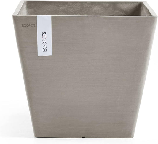 Ecopots Rotterdam Durable Modern Square Indoor/Outdoor Recycled-Based Composite Flower Planter, Taupe, 8"