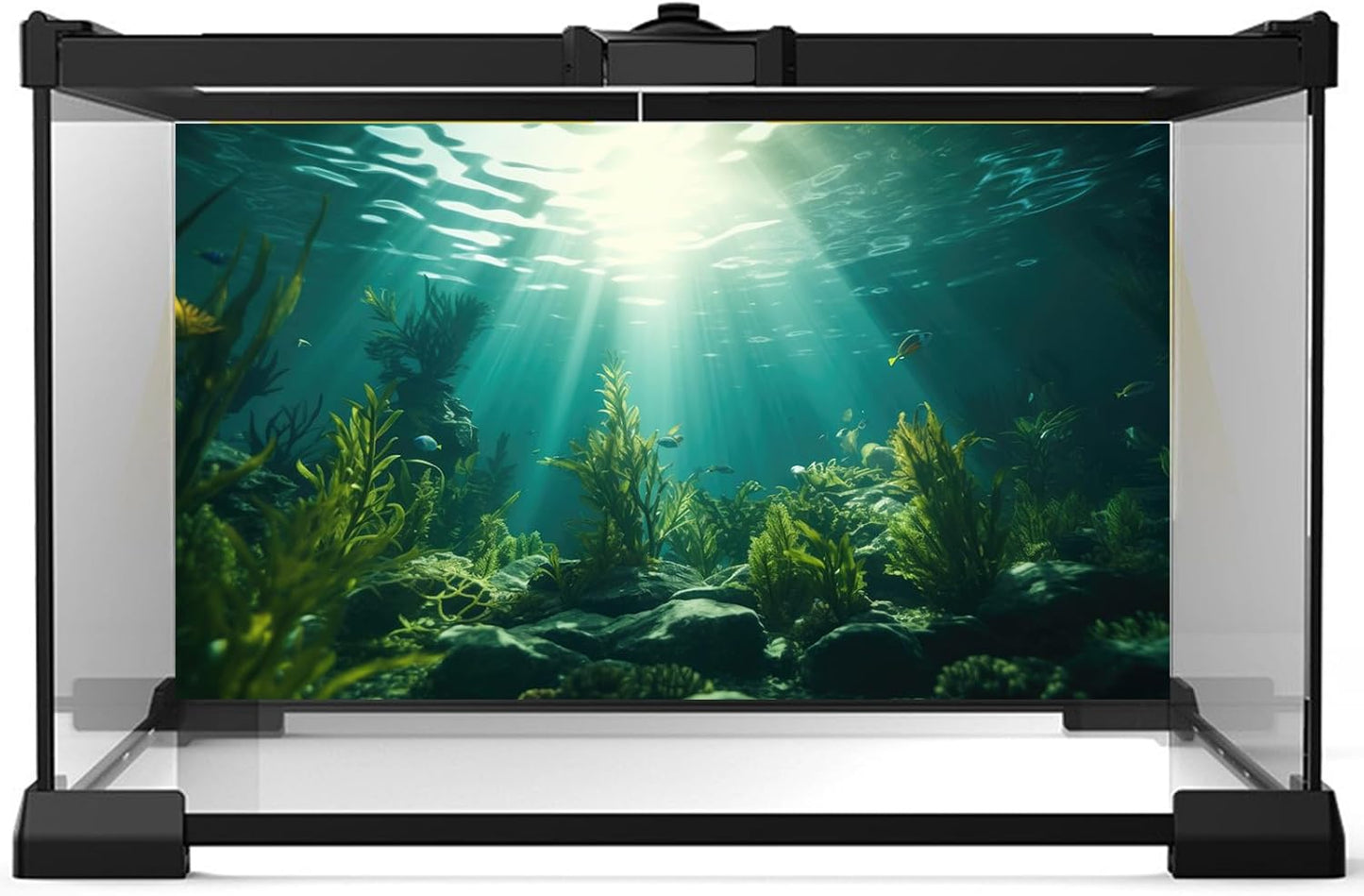 Ocean Aquarium Background Aquatic Plants with Rocks Terrarium Backdrop Sunlight Rays Deep Sea Fish Tank Background Aquarium Wallpaper Poster Decor Vinyl 48x24in