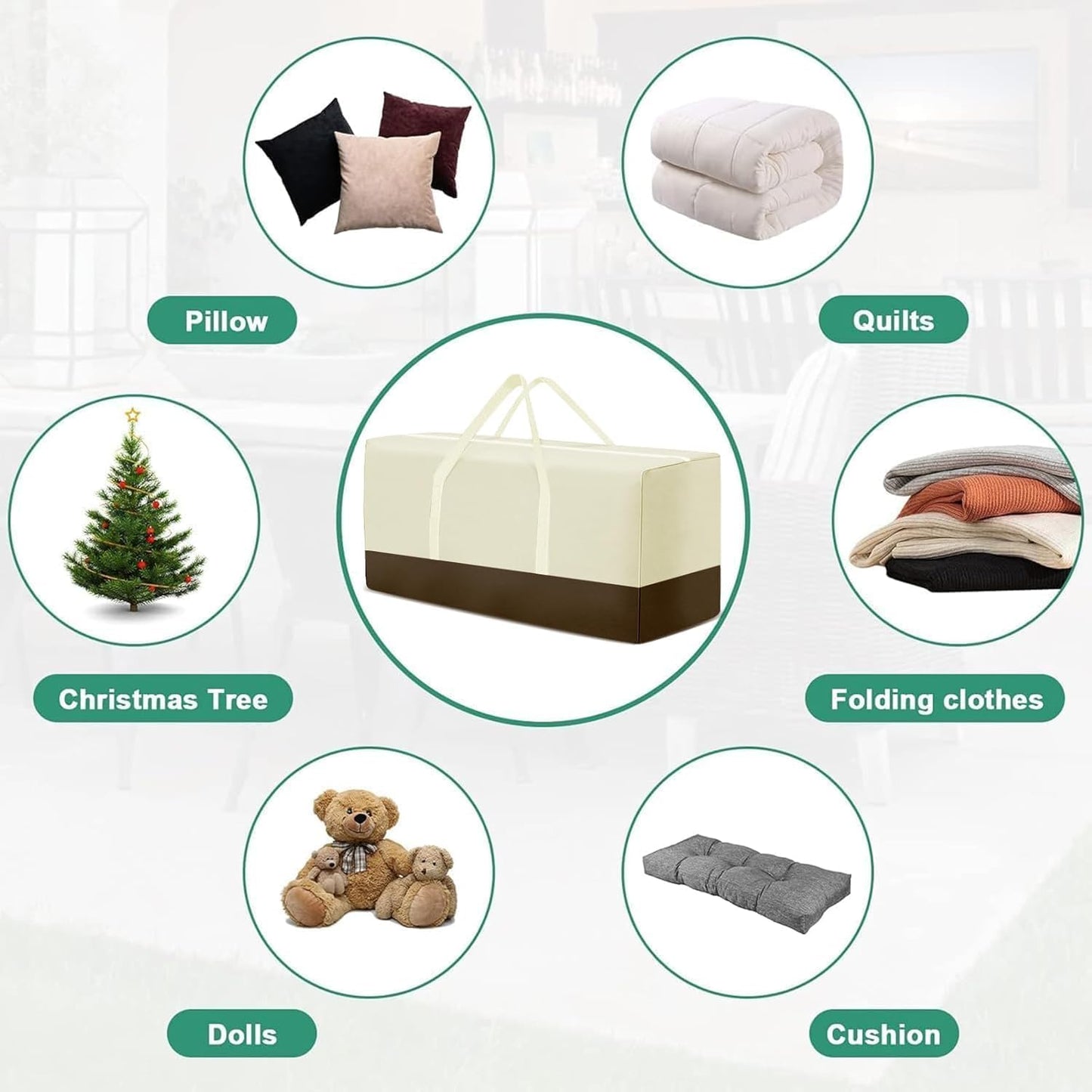 2 Pack Extra Large Patio Outdoor Waterproof Cushion Storage Bag, Outdoor Cushion Furniture Storage Bag with Handles and Zippered 68 x 30 x 20 Inch, Beige