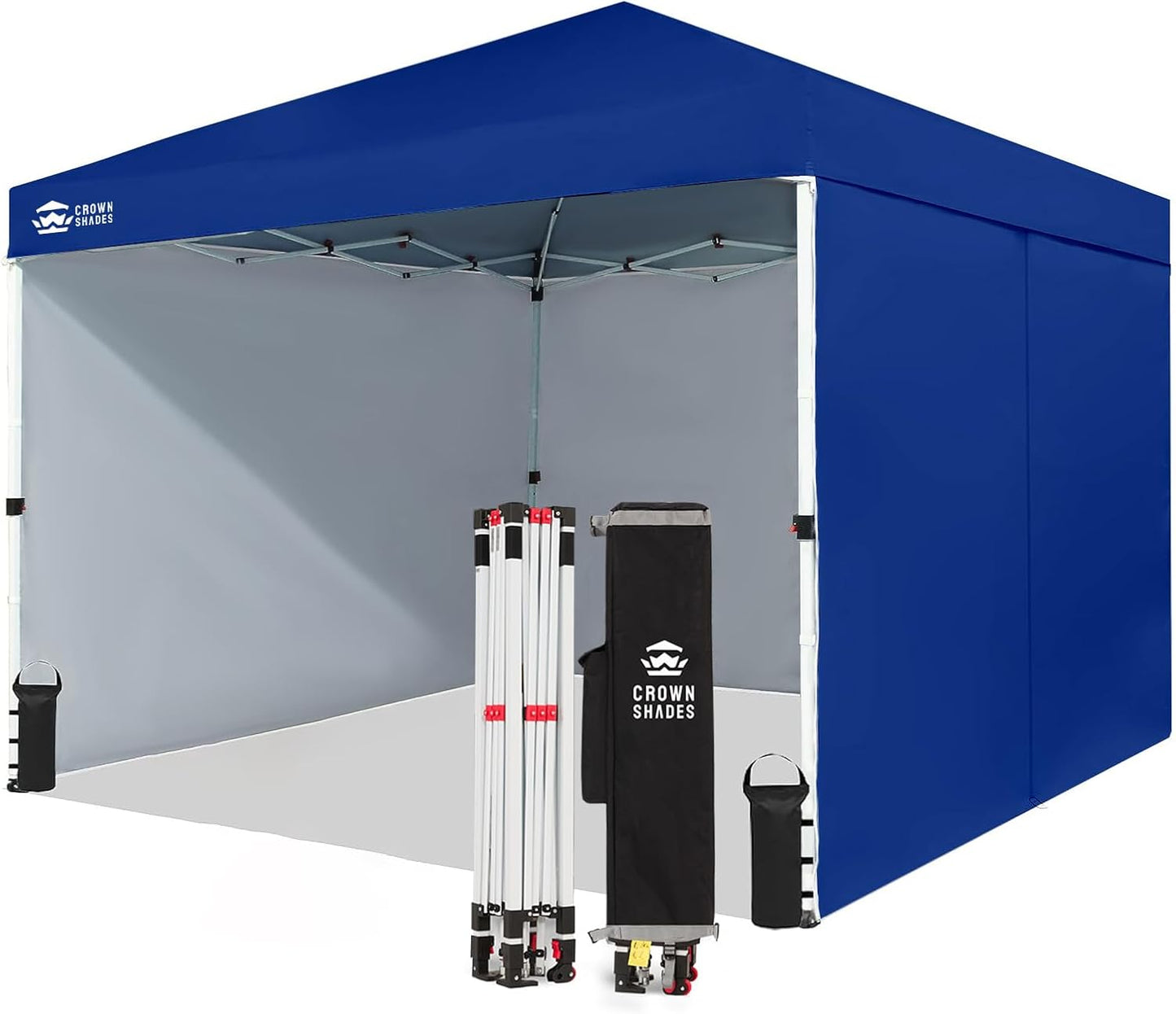 CROWN SHADES 10X10 Comercial Instant Canopy Pop Up Tent with Center Lock (10x10 with 4 Sidewalls, Navy Blue)