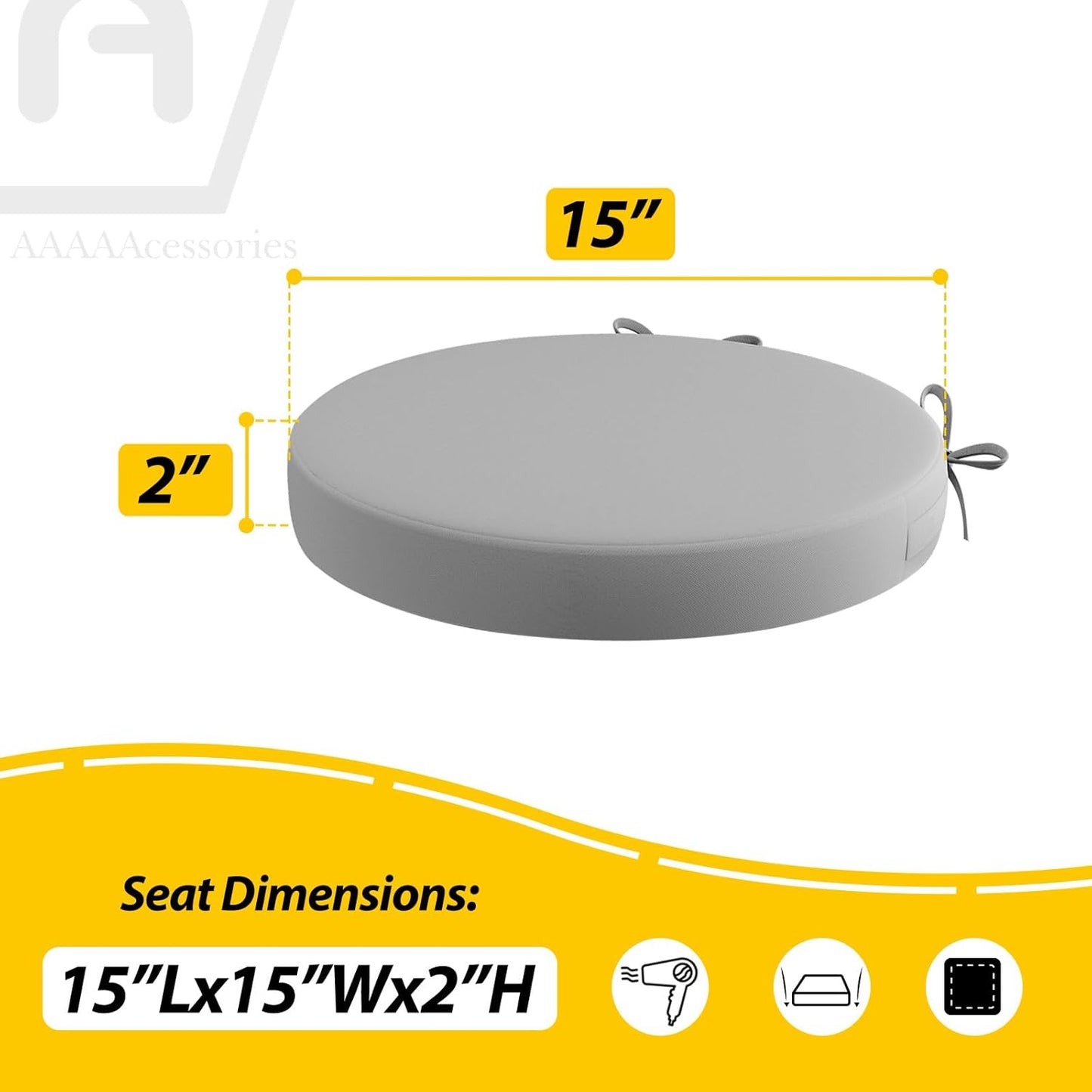 AAAAAcessories Outdoor Seat Cushions for Chairs, Waterproof, Fade-Resistant Patio Furniture Replacement Cushions, 15" x 15" x 2", Set of 2, Gray