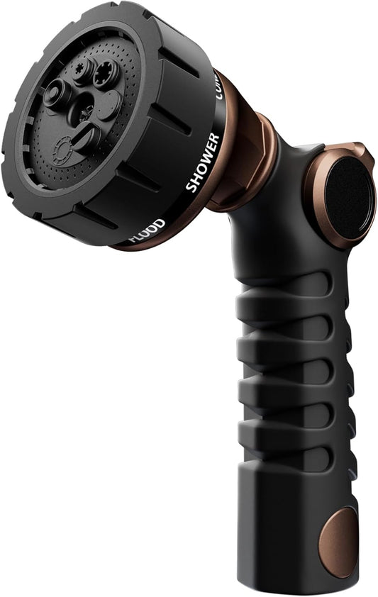 RESTMO Heavy Duty Hose Nozzle, Metal Garden Water Hose Sprayer with 7 Watering Patterns, Thumb Control, On Off Valve, High Pressure Nozzle Sprayer for Watering Plants, Car and Pet Washing