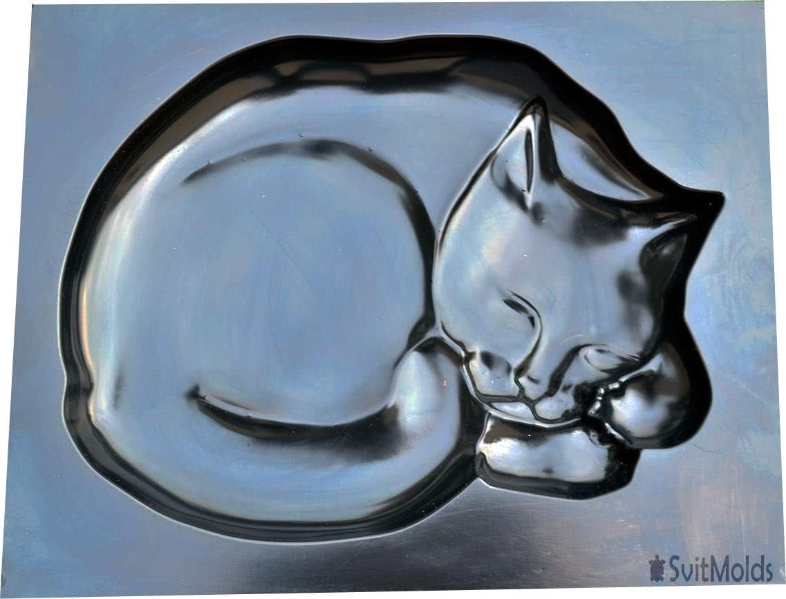 Concrete Mold DIY Cat Stepping Stone Mould Plaster Concrete Sleeping Cat Garden Path Patio or Yard Size14,6" x10,9 x1,6 S03