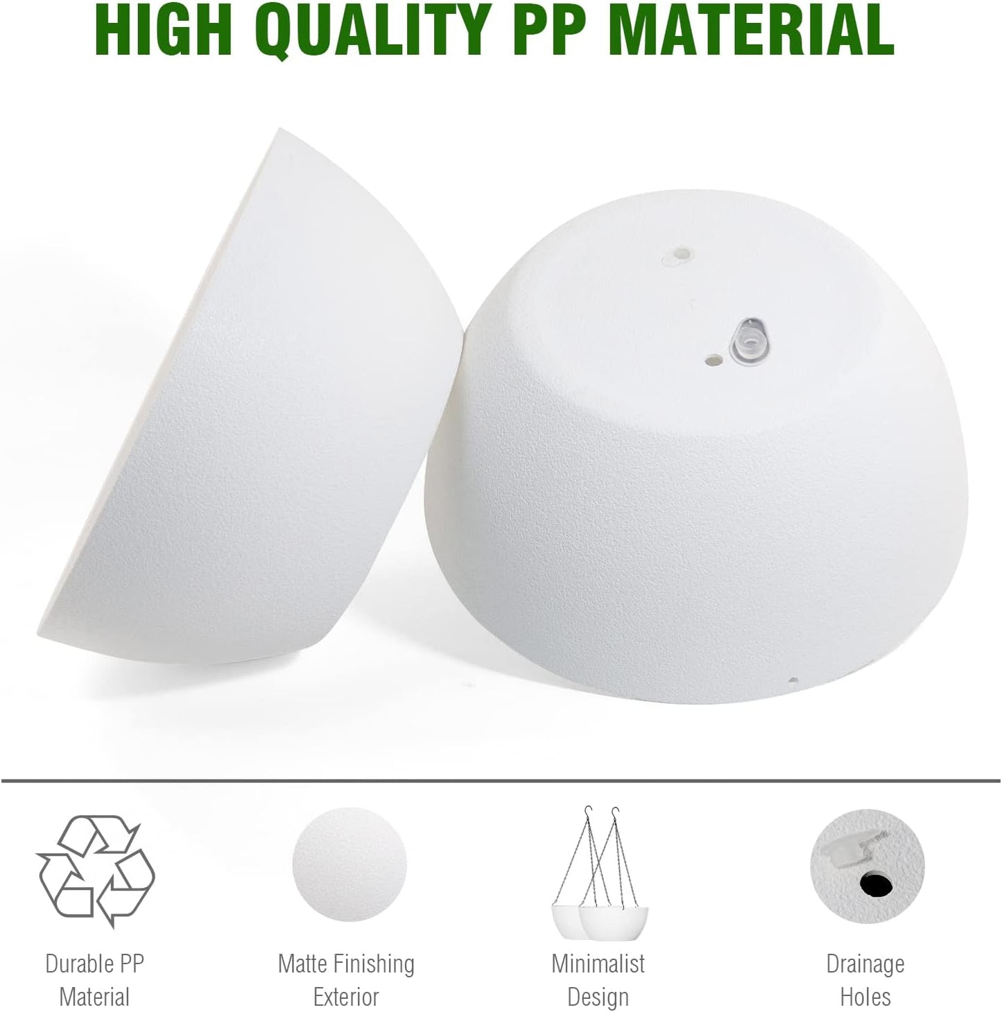 13 inch Large Hanging Planters Plant Pots for Outdoor Indoor Plants with Drainage Holes and Chain, 2 Pack Round Hanging Flower Pots for Garden Home Porch Decor, White