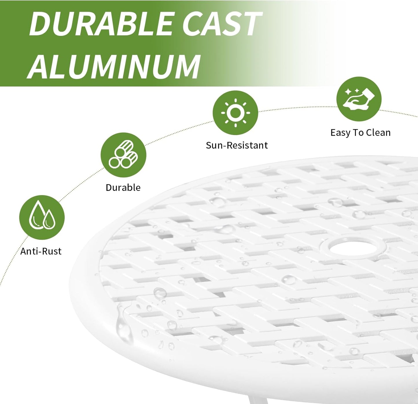 Bistro Table and Chairs Set of 2 for Garden, Bistro Set 3 Piece Outdoor, Cast Aluminum Patio Funiture Set, With Armrest