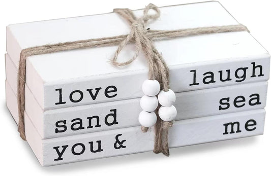 Love Laugh Sand & Sea You and Me Book Decor-Modern Farmhouse Decorative Book Stack for Coffee Table-Center Table Decorations for Living Room-Housewarming Gifts