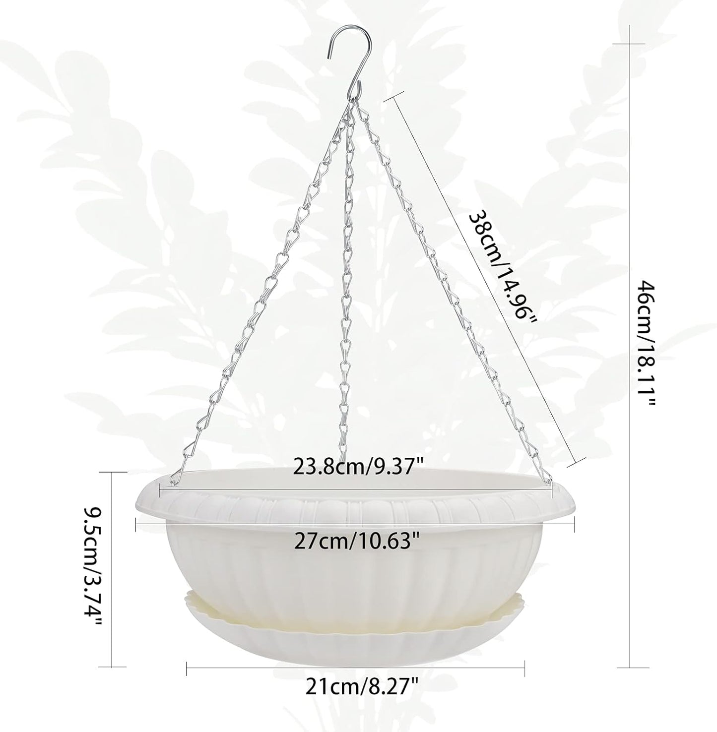 summer flower 3pcs 10.6 inch Plastic Hanging Planters Pots for Outdoor Indoor Plants Hanging Flower Plant Baskets Holder for Garden Porch Ceiling (White)
