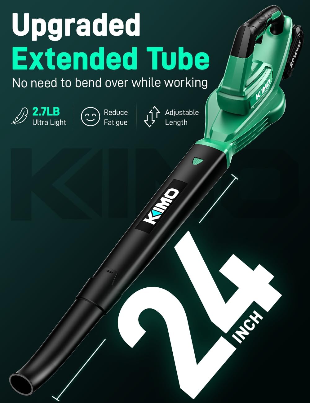 K I M O. Leaf Blower Cordless with Battery and Charger, Extension Tube, 240 CFM 170 MPH Lightweight Cordless Leaf Blowers, 2000mAh Battery Operated Leaf Blowers for Lawn Care, Yard|Patio|House