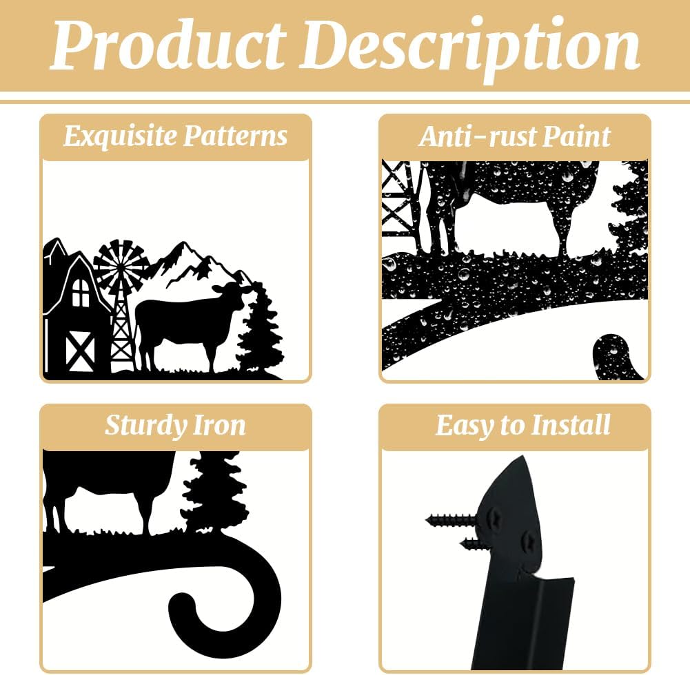 peacoblue Iron Plant Hangers Hooks for Outdoor Indoor Hanging Plants Flower Fern Pots Lantern Bird Feeder,11.8"x13.6" Weather Resistant Metal Wall Holder for Porch Garden Farmhouse(Farm Cow)