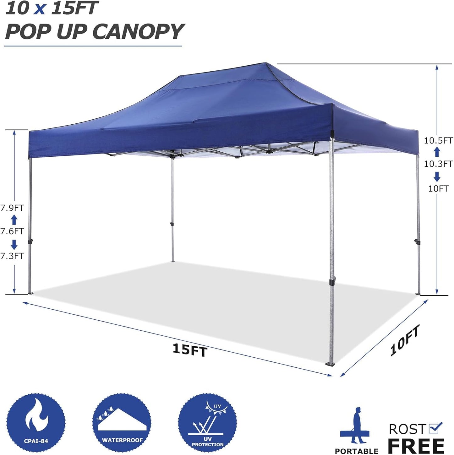 COBIZI 10x15 Pop up Canopy Tent Heavy Duty with 4 Sidewalls, Easy Set-up Commercial Outdoor Party Tent, 100% Waterproof Wedding Canopy Gazebo, 3 Height Adjustable with Handbag, Dark Blue