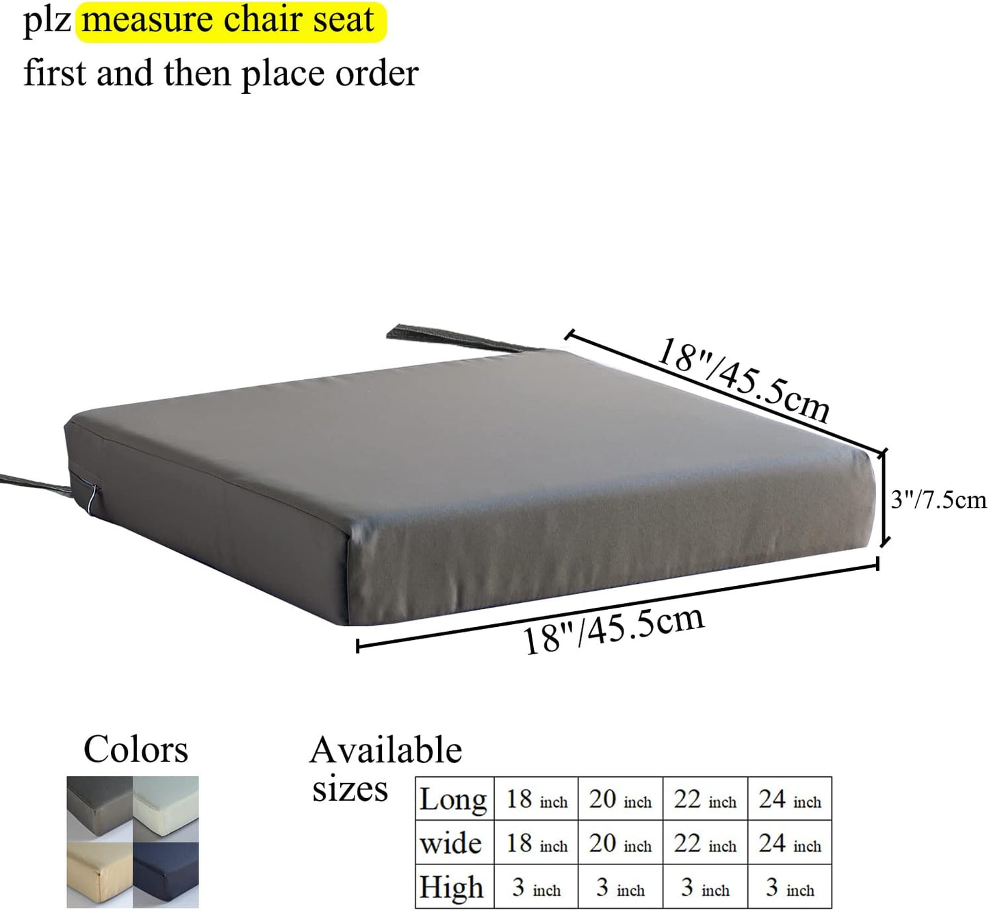 Patio Chair Cushions Non Slip Bottom Chair Pad with Ties Set of 2 Waterproof Square Outdoor Seat Cushion Replacement for Garden Swing Furniture 18x18 Inch, Gray