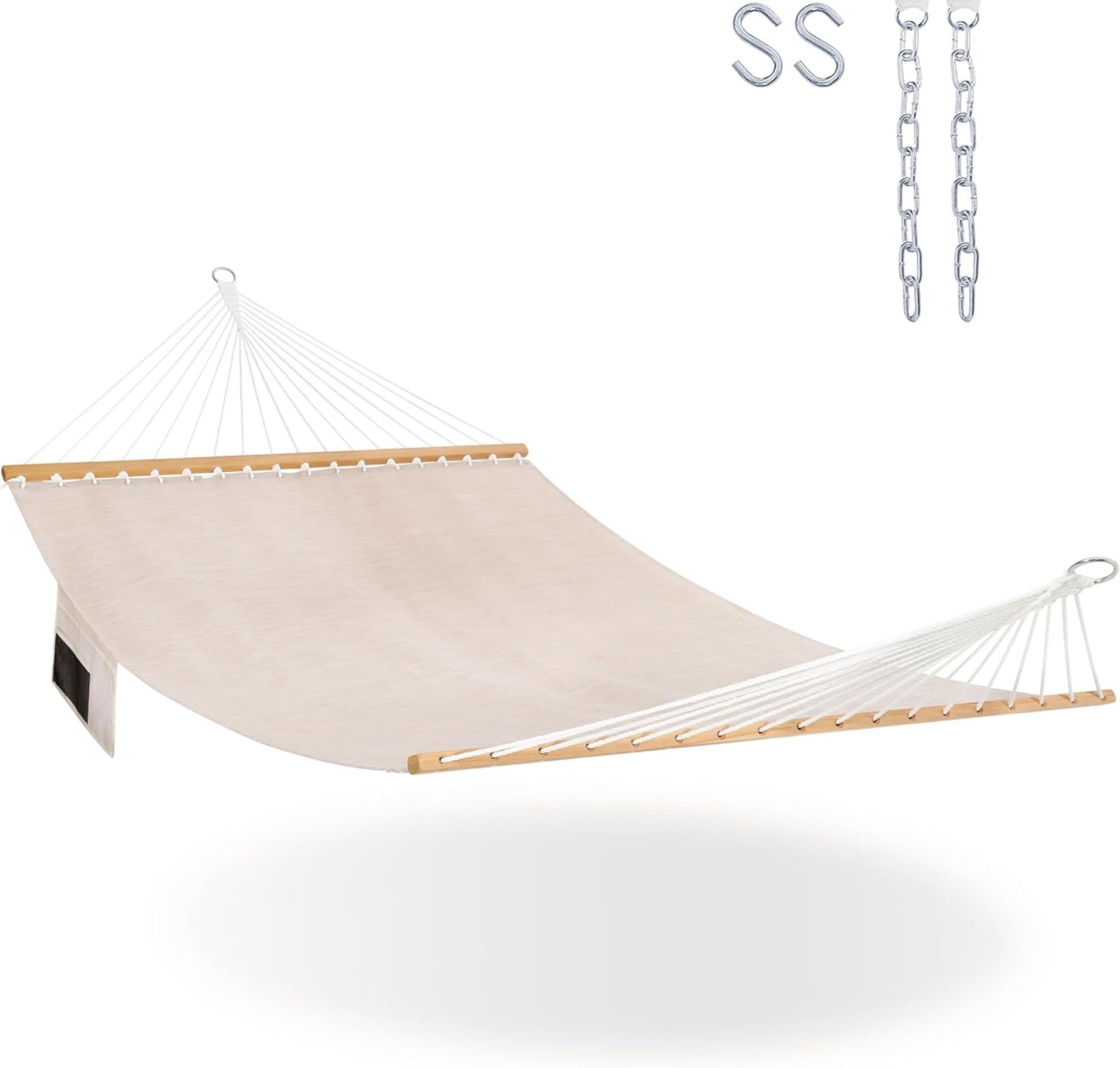 Lazy Daze Hammocks 11 FT Double Outside Hammock Quick Dry Olefin Fabric Hammock with Spreader Bar & Side Pocket for Outdoor Poolside Backyard 450 lbs Capacity, Beige