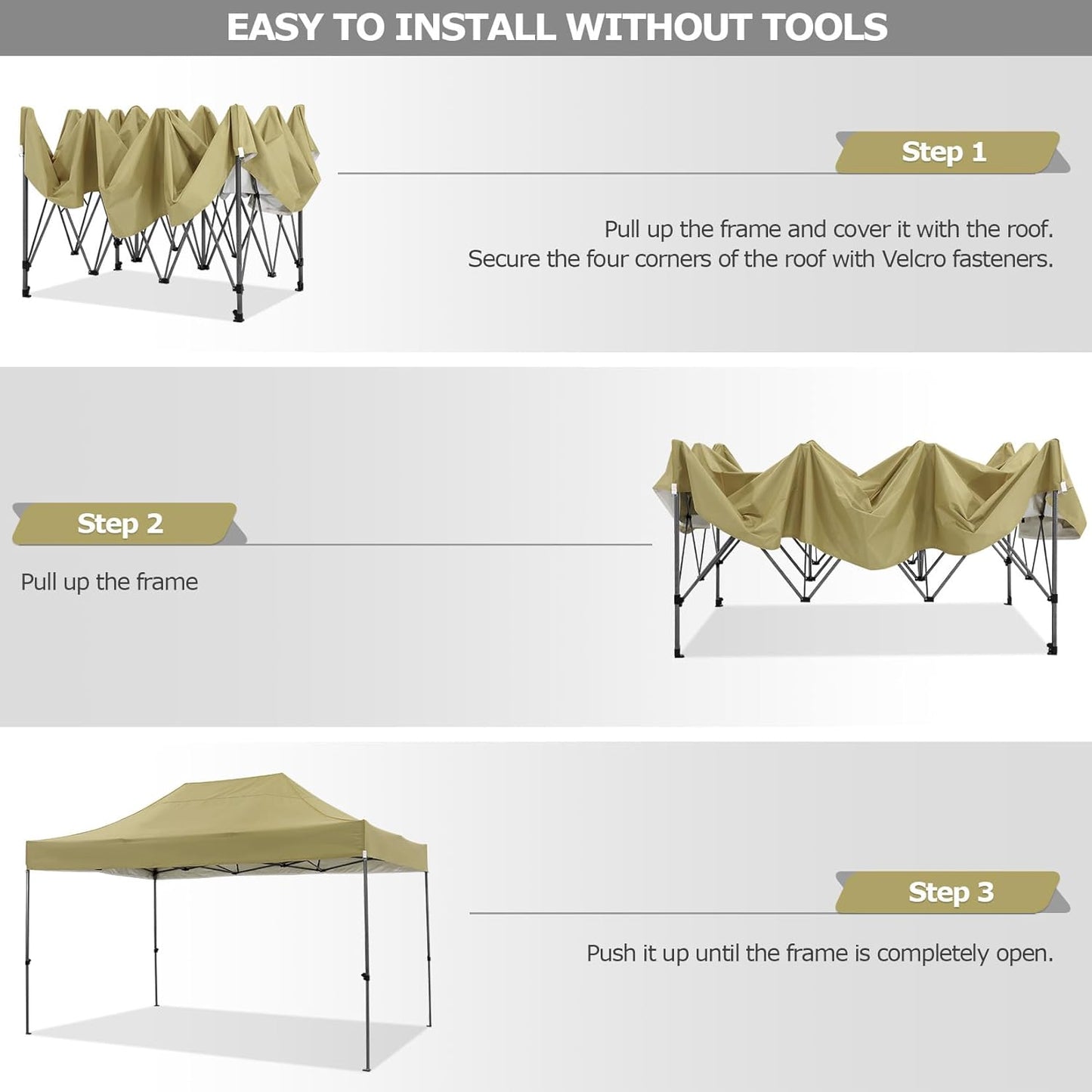COBIZI 10x15 Heavy Duty Pop up Canopy Tent with 4 sidewalls Commercial Outdoor Canopy Wedding Party Tents for Wedding All Season Wind & Waterproof Gazebo with Carry Bag, Khaki(Frame Thickened)