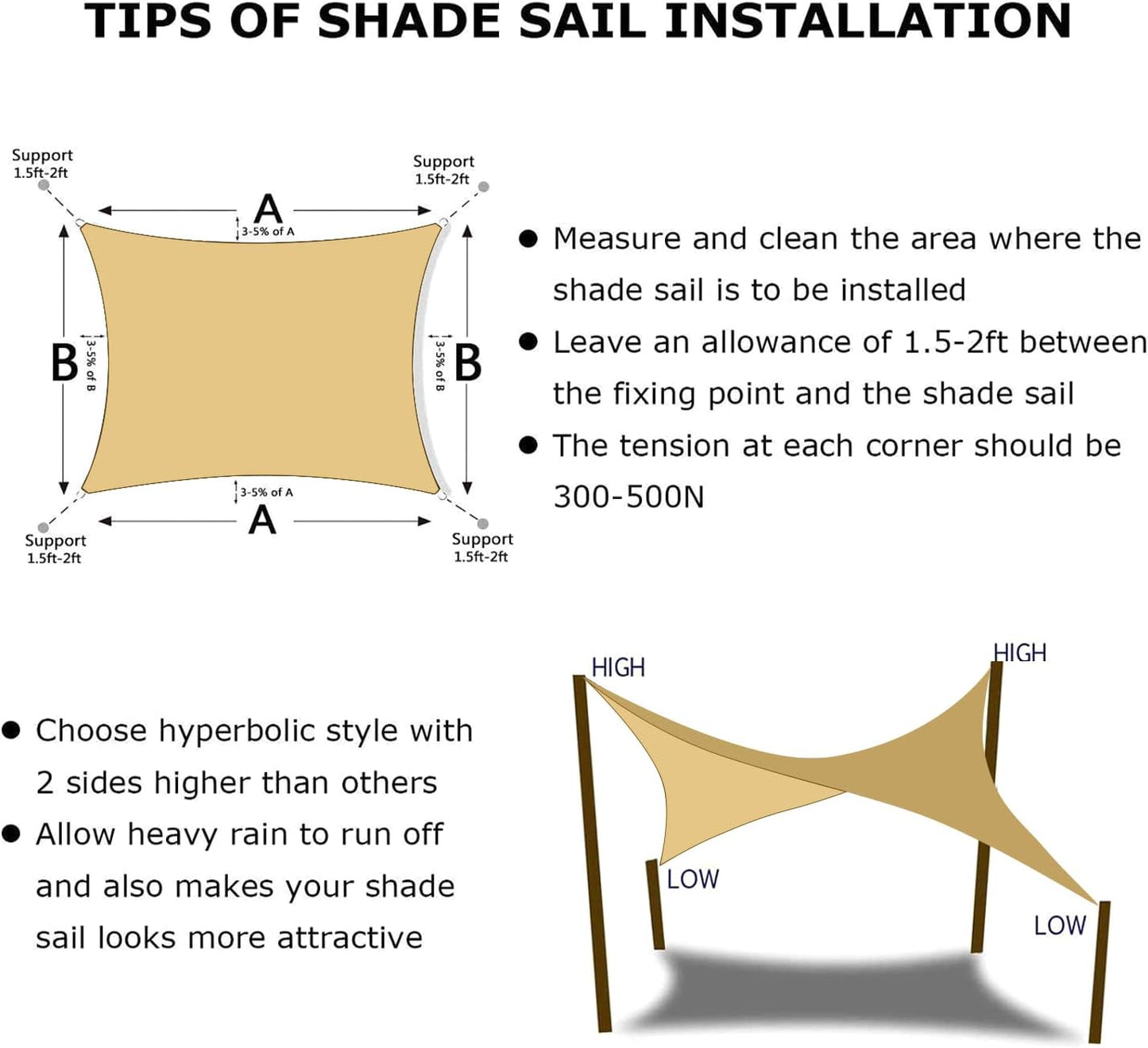 KANAGAWA 8'X14' Sand Custom Size Sun Shade Sail Rectangle UV Block Canopy Cover for Patio Backyard Lawn Garden Outdoor (Customized Available)
