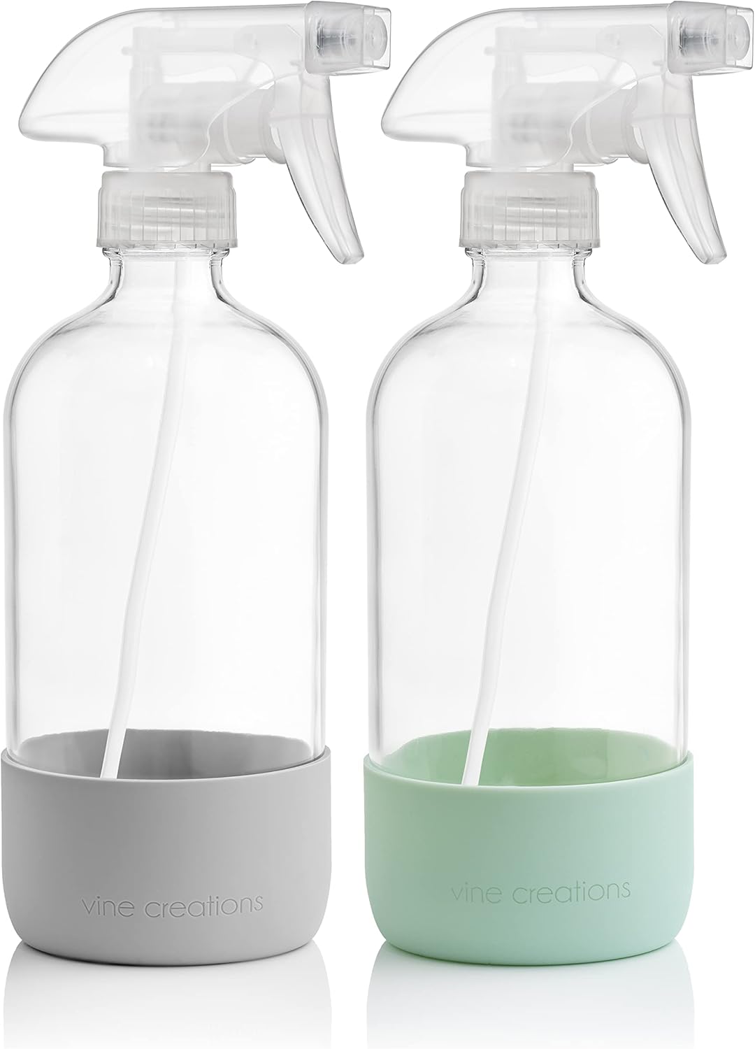 Vine Creations Glass Spray Bottles for Cleaning Solutions, Clear Glass Spray Bottle with Silicone Sleeve, 16 oz Empty Spray Bottles for Cleaning, Plant Spray Bottle, Mist and Stream Nozzle - 2 Pack
