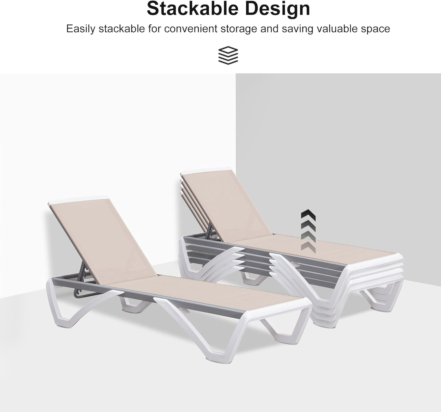 PURPLE LEAF Patio Chaise Lounge Chair Outside Aluminum Plastic Stackable Tanning Chairs for Pool Sunbathing Beach Deck Outdoor Lounger, Khaki