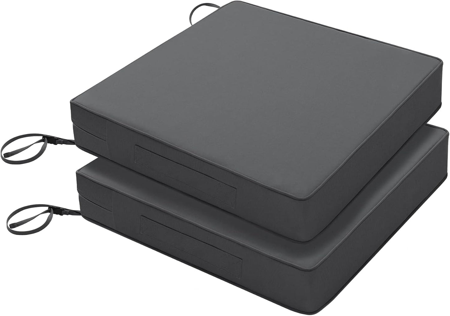 Favoyard Patio Chair Cushions 19 x 19 x 3 Inch Waterproof Outdoor Seat Cushions for Patio Furniture 3-Year Color Fastness Garden Sofa Couch Pads with Handle & Adjustable Straps Set of 2, Dark Grey