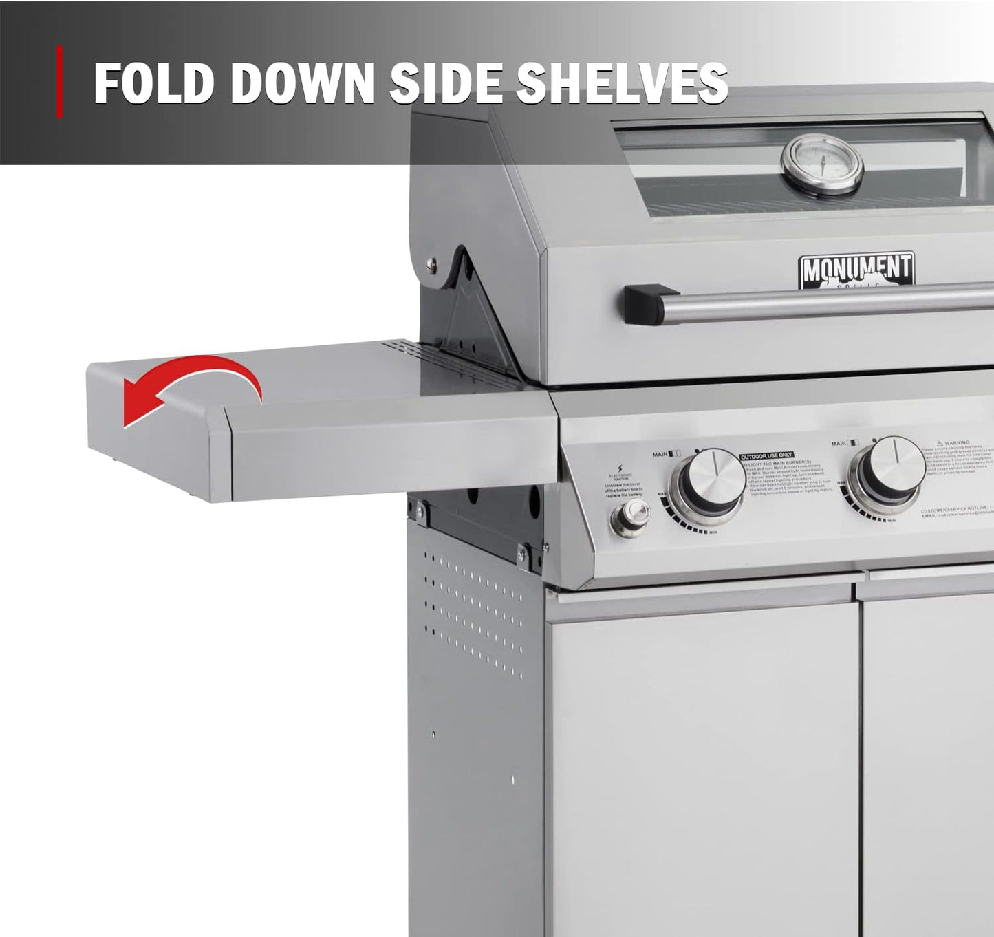 Monument Grills Larger 3-Burner Propane Gas Grills barbeque Stainless Steel Heavy-Duty Cabinet Style with Knob Controls, Outdoor Use, Mesa 300