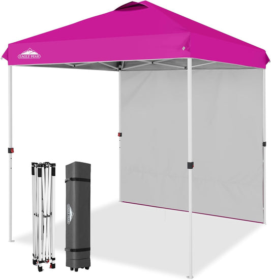 EAGLE PEAK Pop Up Canopy Tent with 1 Sidewall, Easy Setup Event Tent, Outdoor Sun Shade, Wheeled Carry Bag, Stakes and Guy Ropes, Instant Canopy 6.6x6.6, Pink