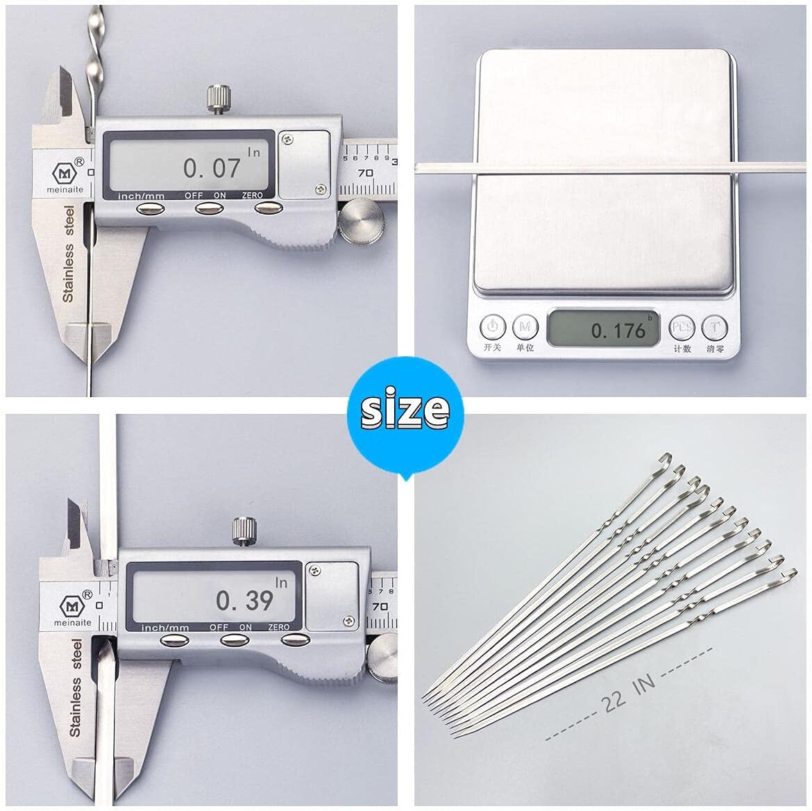 Large Metal Skewers For Grilling Shish Kebab Sticks 22 inch Skewers For Kabobs Flat Barbecue Skewer Stainless Steel Grill Stick for Meat, Chicken, Shrimp, Fruit, Vegetables(12PCS)