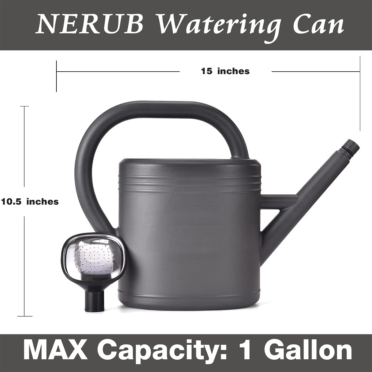 Watering Can 1 Gallon for Garden, Indoor Plants, Outdoor Plant House Flower, Large Long Spout with Sprinkler Head (Grey)