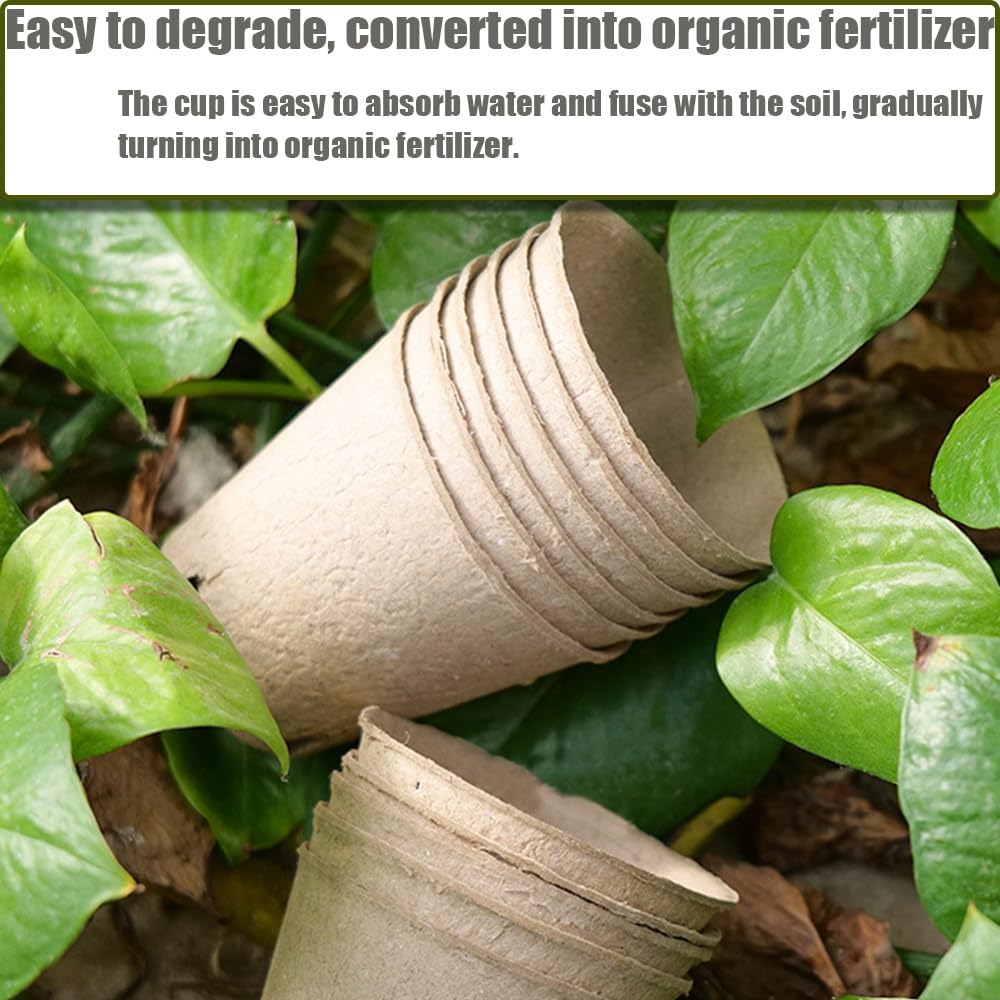 130 Pcs 3.15 Inch Organic Peat Pots with Drainage Holes - Biodegradable Seed Starter Pots for Seedlings, Plants & Garden Germination - Includes 130 Planting Labels