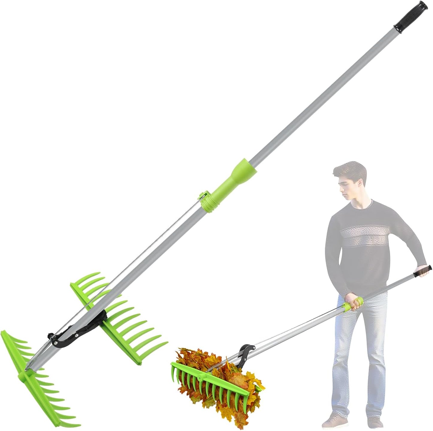 2-in-1 Leaf Grabber Rake Back Saving, Ergonomic Leaf Scoops Claws with Long Handle, Efficient Leaf Picker Upper Grabber Shovel for Yard Work Lawns Clean Up, Easy Pick Up Leaves No More Bending Over