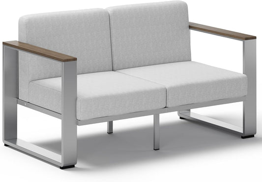 Aluminum Outdoor Patio Furniture, 1 Piece Loveseat, All-Weather Metal Modern Outside Sofa for Deck, Porch (LightGray)