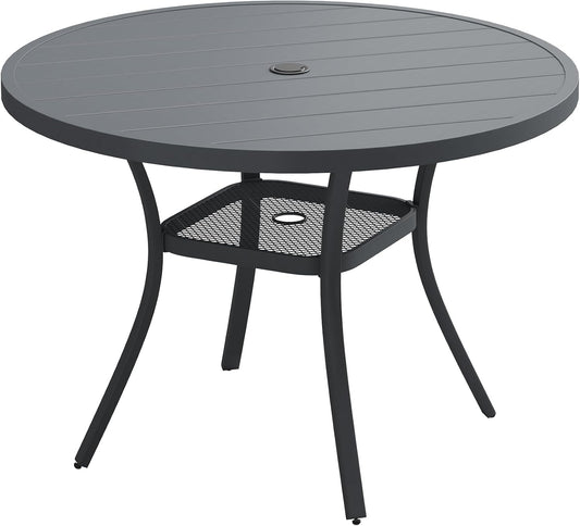 VICLLAX 41.2"x 28" Outdoor Round Patio Table for Lawn Garden, All Weather Metal Round Patio Dining Table with Adjustable Umbrella Hole, Patio Table for 4 Person, Grey Tabletop