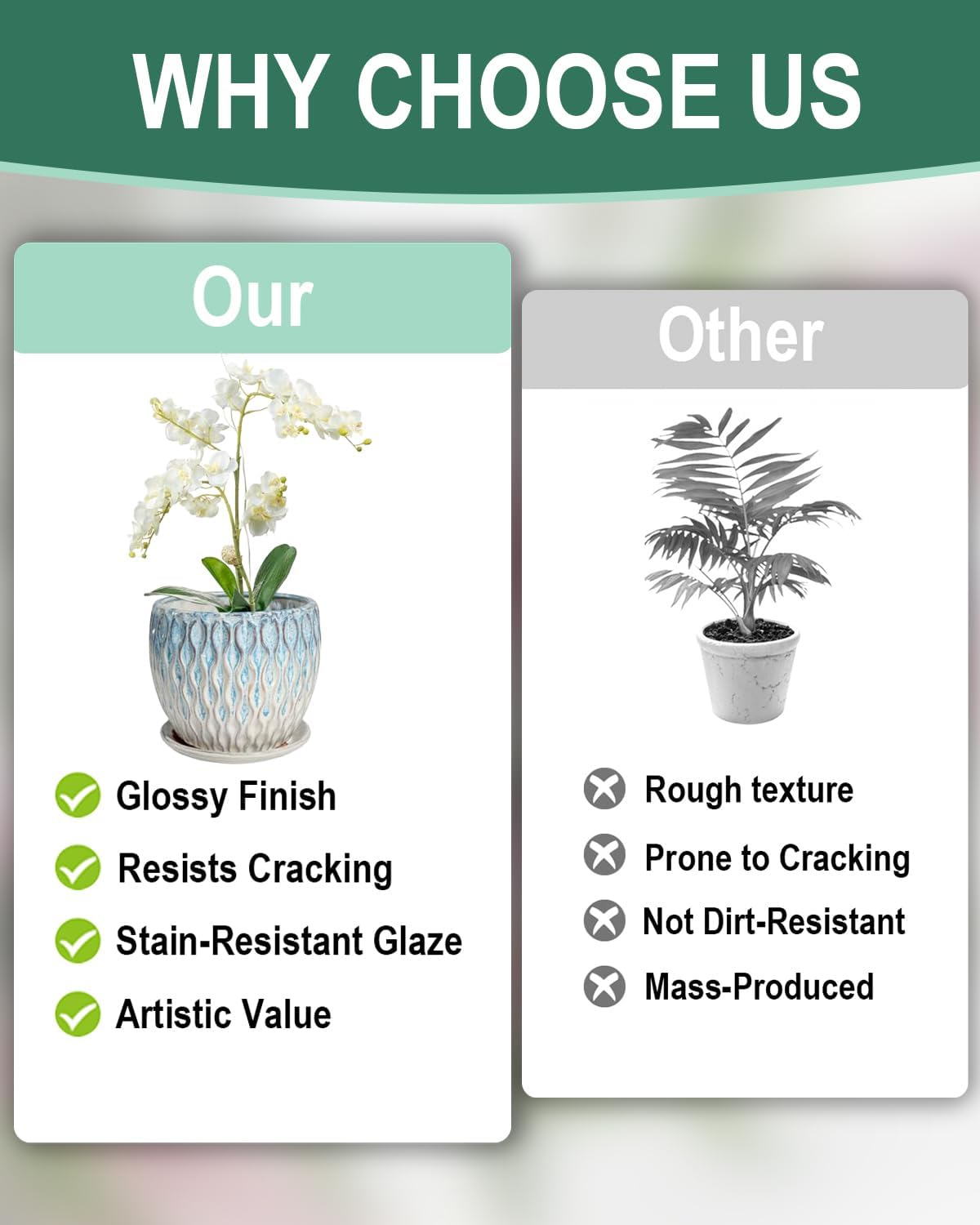 vensovo 7.5 Inch Ceramic Plant Pot with Drainage Holes and Saucer - Large Round Orchid Pot for Indoor Repotting, Ceramic Planter Maintain Air Circulation, Blue