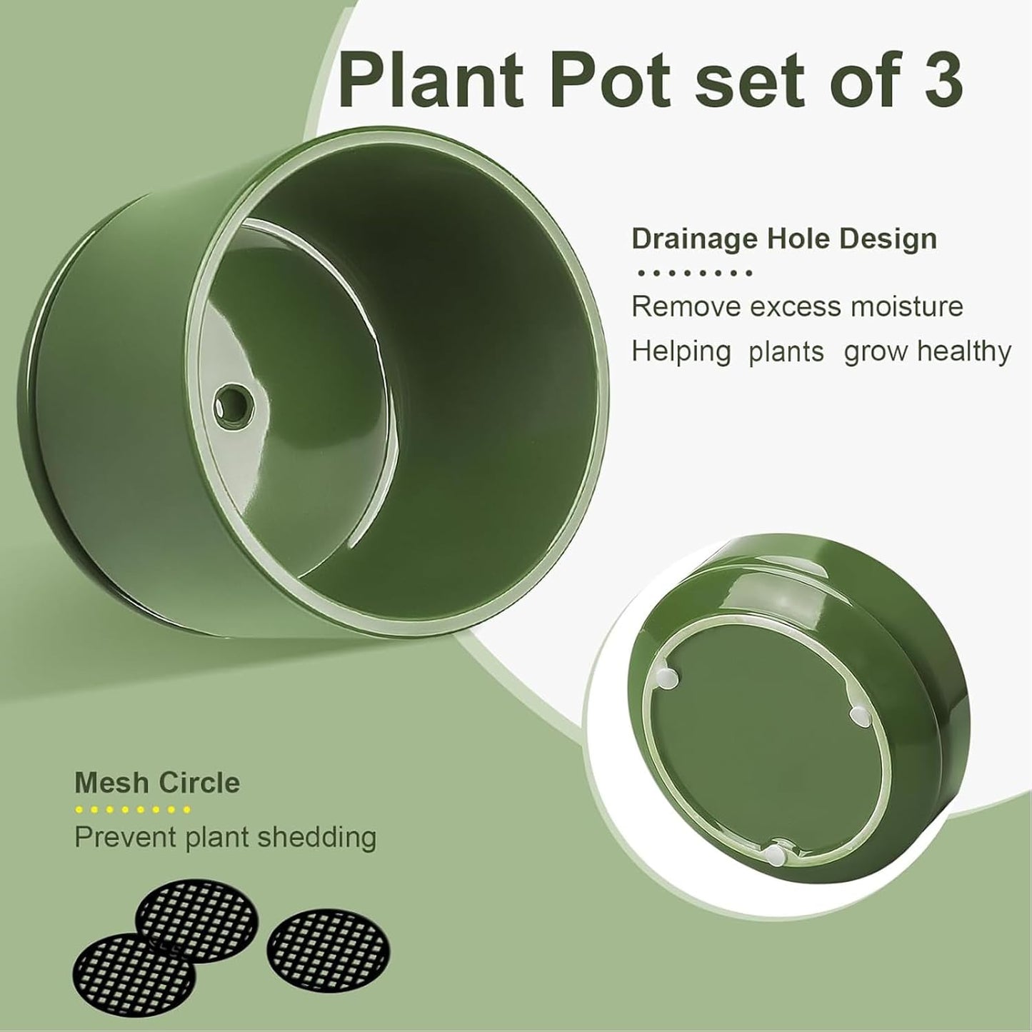 EFISPSS Ceramic Plant Pots, 4+5+6 Inch Pots for Indoor Plants, Planter Pot with Drainage Hole,Flower Pots for Succulent Cactus,Set of 3 - Patina