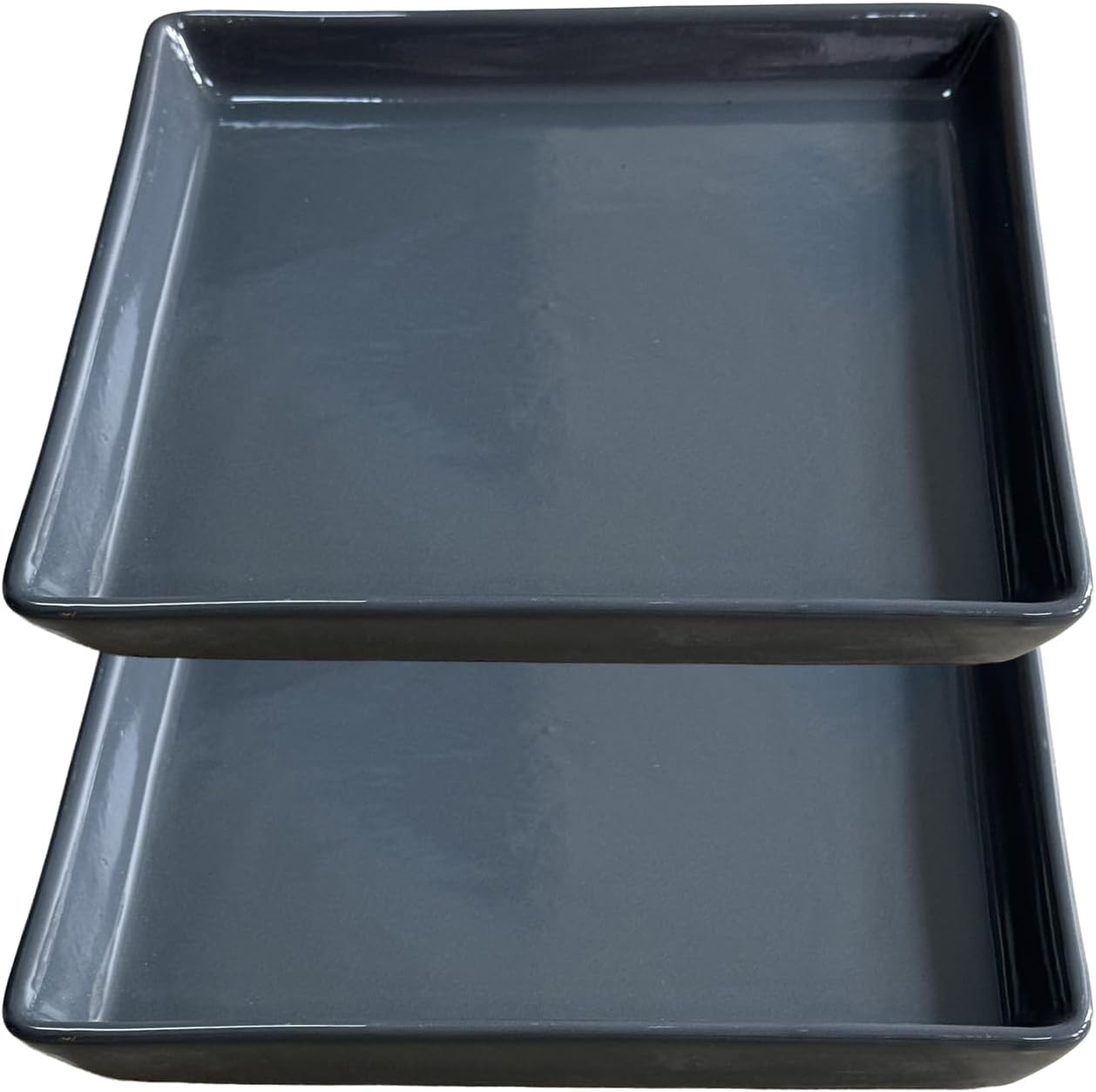 Square Plant Saucer 8 Inch 2 Pack，Plant Trays for Pots, Gray Ceramic Plant Saucers for Indoors Outdoors, Plant Drip Tray 4 6 8 10 12 14 Inch