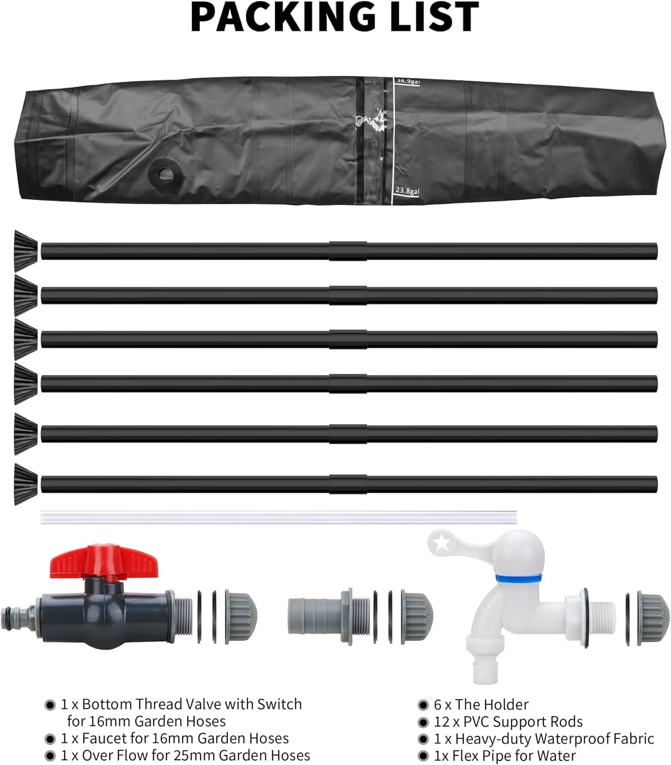 Collapsible Rain Barrel, Portable Water Storage Tank, Rainwater Collection System Downspout with tick Marks Portable Water Storage Tank (Black, 100 gal)