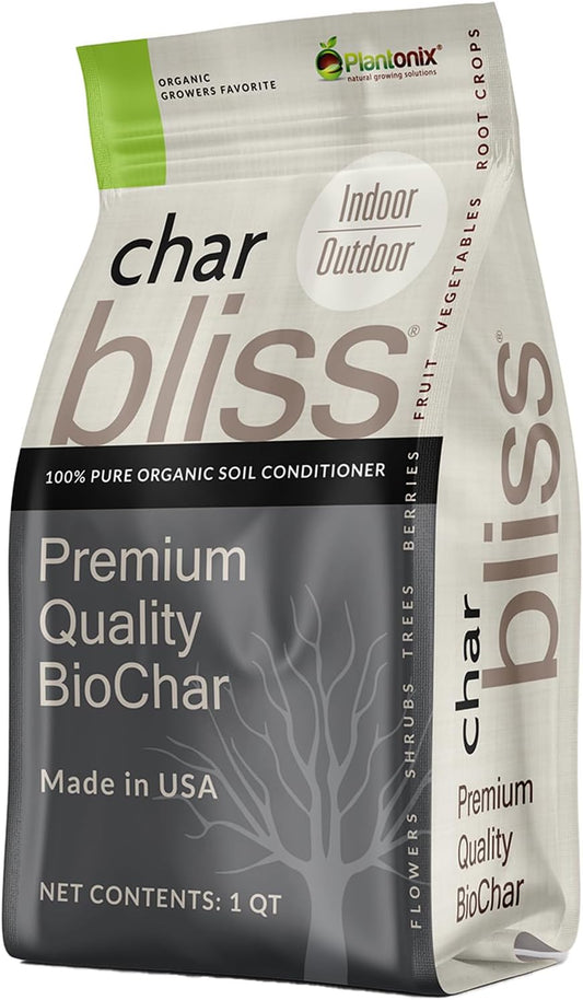 Char Bliss (1 Qt) - Organic Biochar for Plants - OMRI-Listed Biochar Soil Amendment Organic - Horticultural Charcoal for Plants, Gardening, & Potting Soil - 100% Natural and Renewable Bio Char