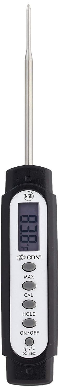 CDN ProAccurate® Waterproof Digital Thermometer with Protective Sheath, Easy to Read Display, 2.75" Stem with Thin Tip, Black/White (Q2-450X)