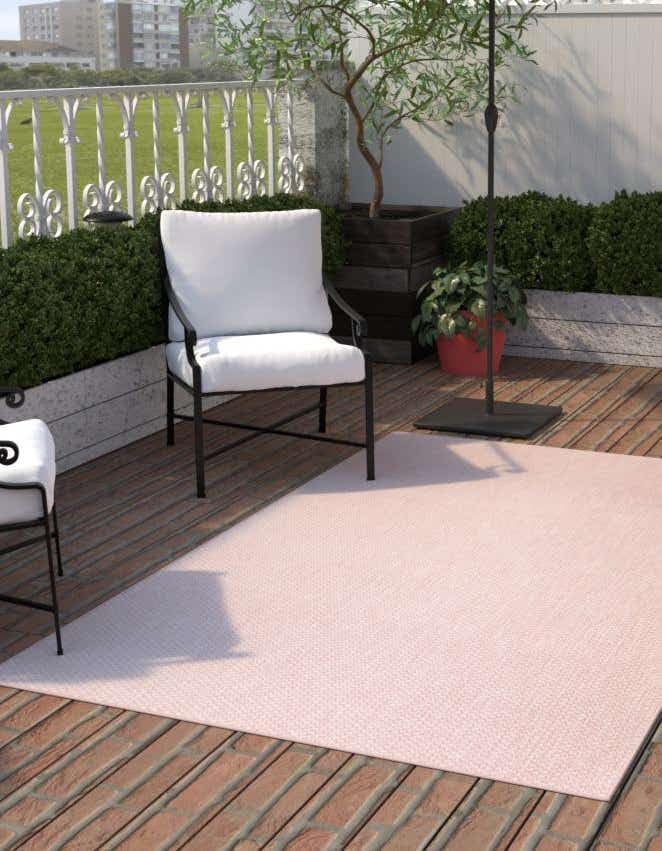 Unique Loom Collection Casual Transitional Solid Heathered Indoor/Outdoor Flatweave Area Rug (7' 10" x 11' Rectangle, Whisper Pink/Ivory)