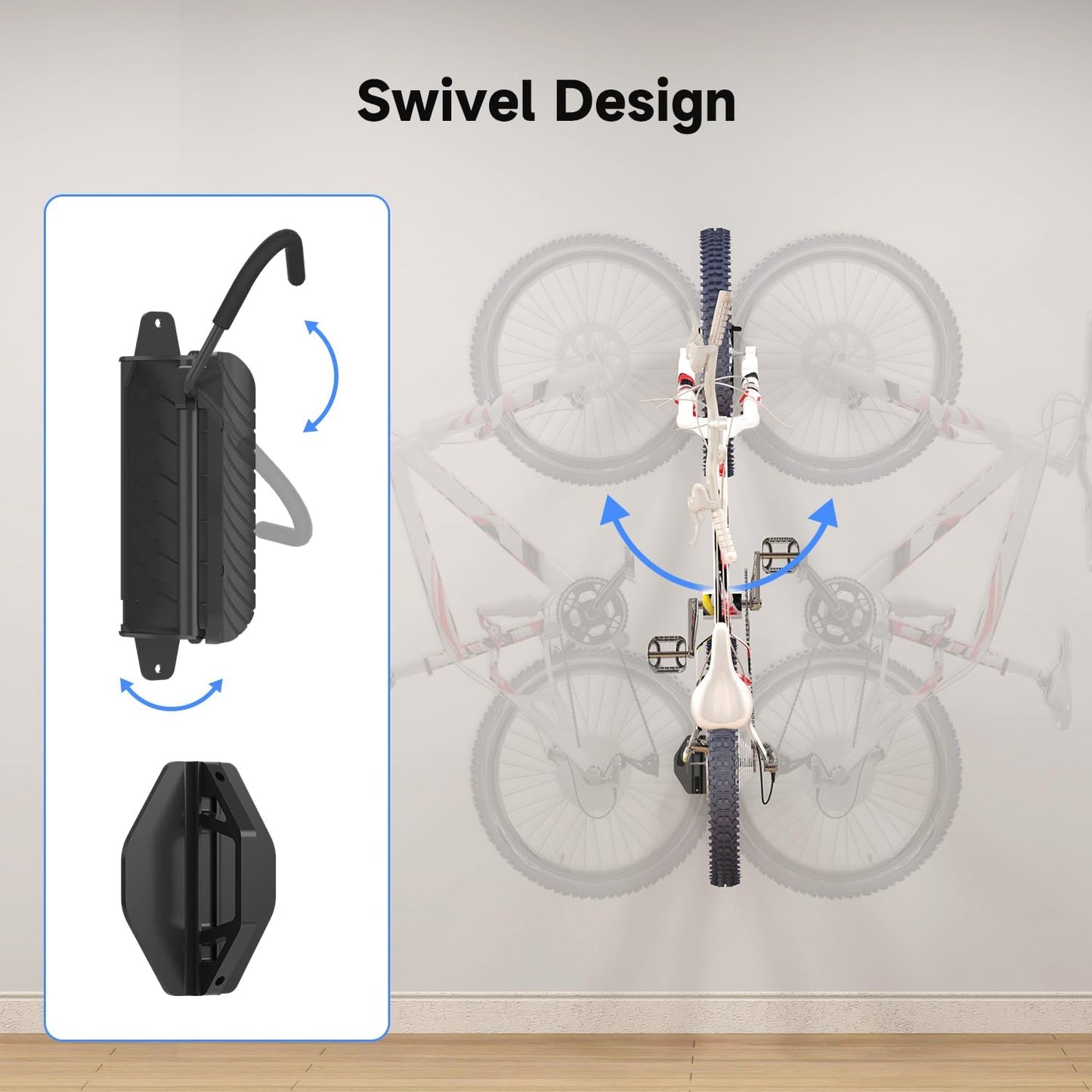 suptek Swivel Bike Wall Mount: Heavy-duty, space-saving vertical bike rack with 120° rotation, supports up to 132 lbs. Easy to install for road bikes, MTBs, and more.