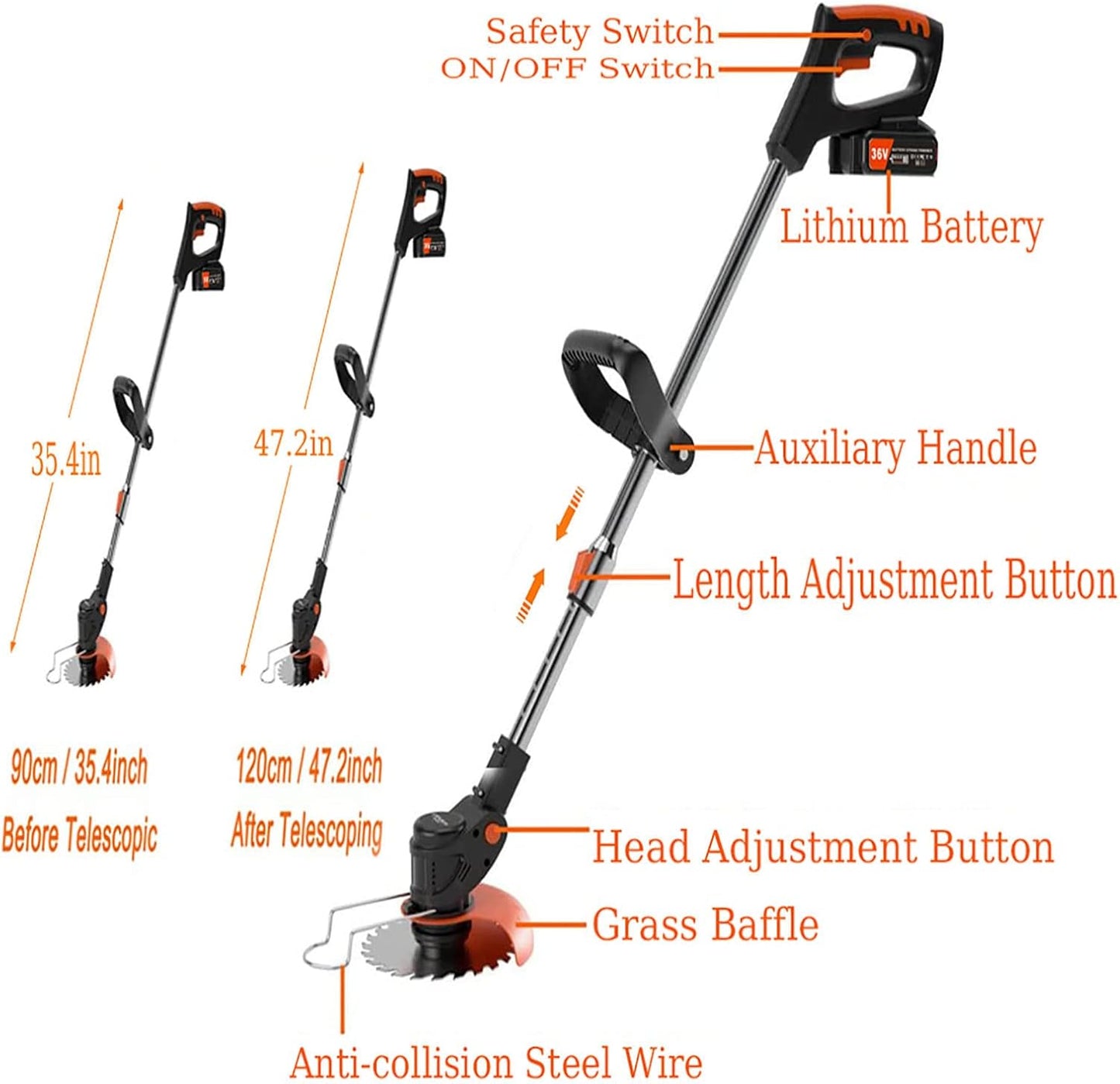 Weed Wacker 24V Eater Battery Brush Cutter, Electric Eater Battery Cordless stringles with 2 Batteries, 1 Charger, 3 Types Blades, Weed Wacker Battery Powered, Lightweight Battery Electric Weed