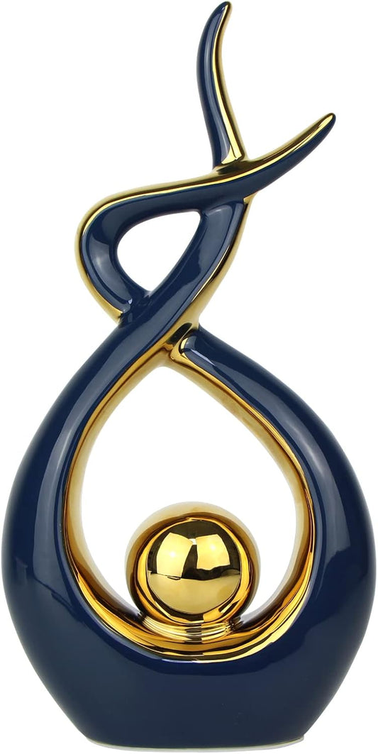 Norrclp Home Decor Modern Abstract Art Ceramic Statue Table Decorations for Dining Room Living Room Office Centerpiece (Blue and Gold, Large)